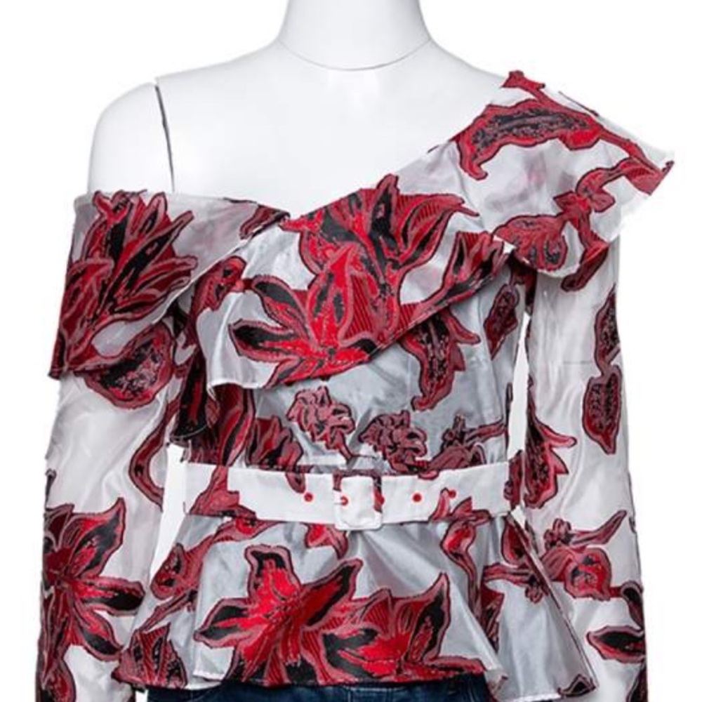 Self Portrait very rare asymmetric long sleeve belted coupe top. size 8 floral